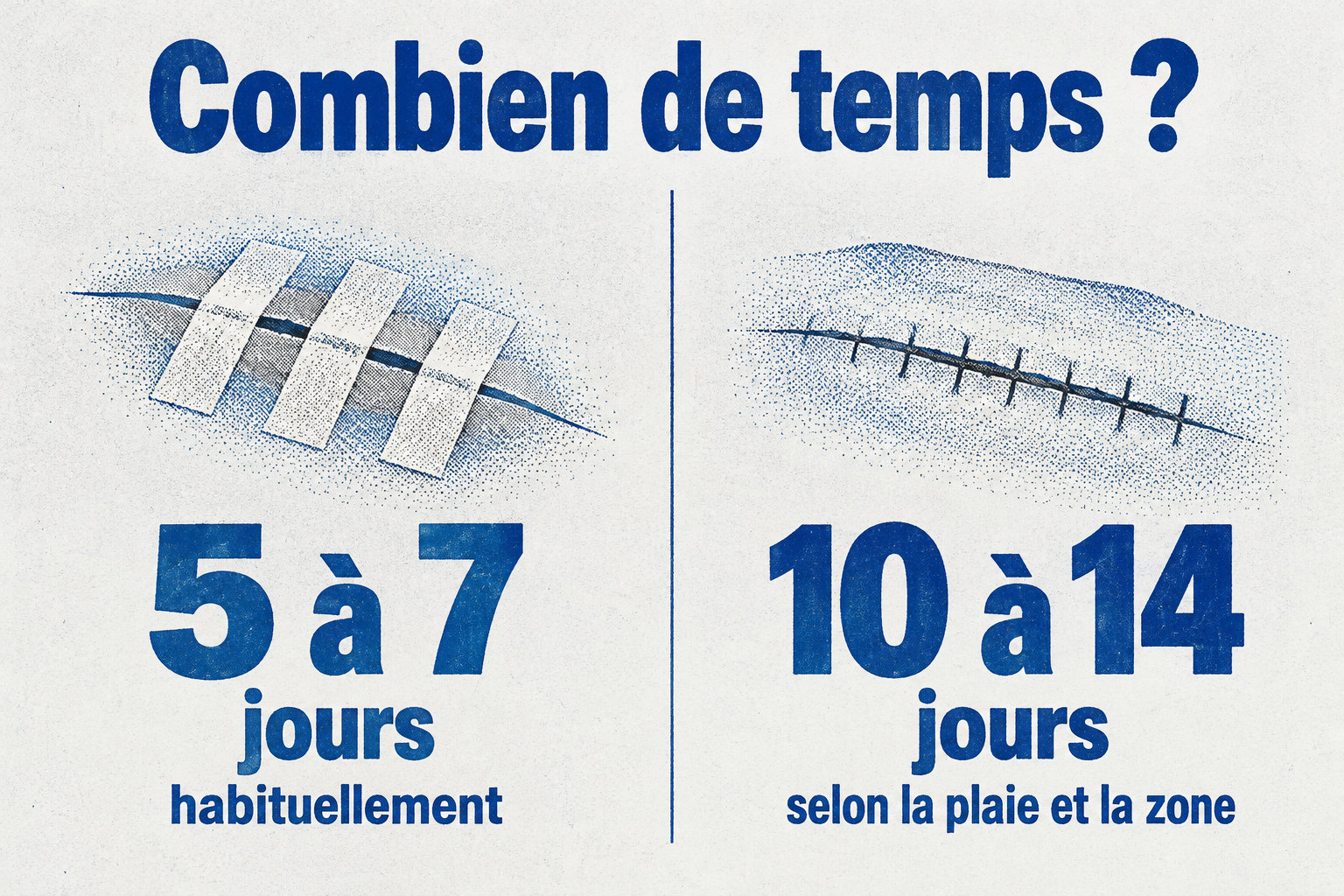 Un pansement strip se garde habituellement 5 à 7 jours, mais peut rester jusqu’à 10 à 14 jours selon la plaie et la zone.