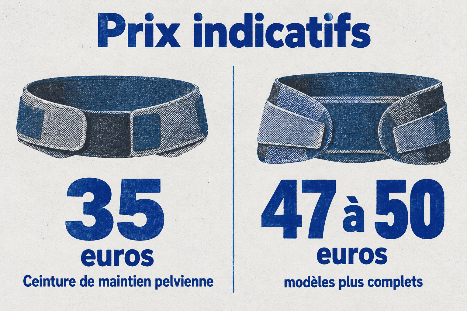 La ceinture de maintien pelvienne coûte autour de 35 euros, contre 47 à 50 euros pour les modèles plus complets.