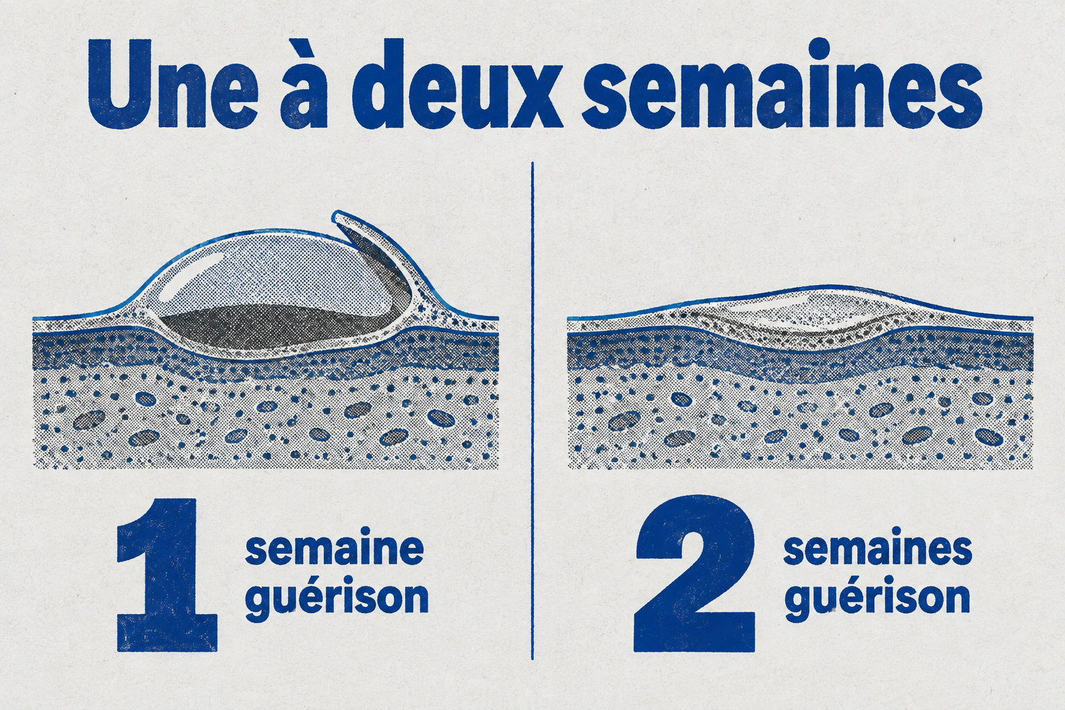 La guérison d’une ampoule ouverte peut durer d’une à deux semaines, tandis qu’une nouvelle couche de peau se développe et que le liquide restant est peu à peu réabsorbé.
